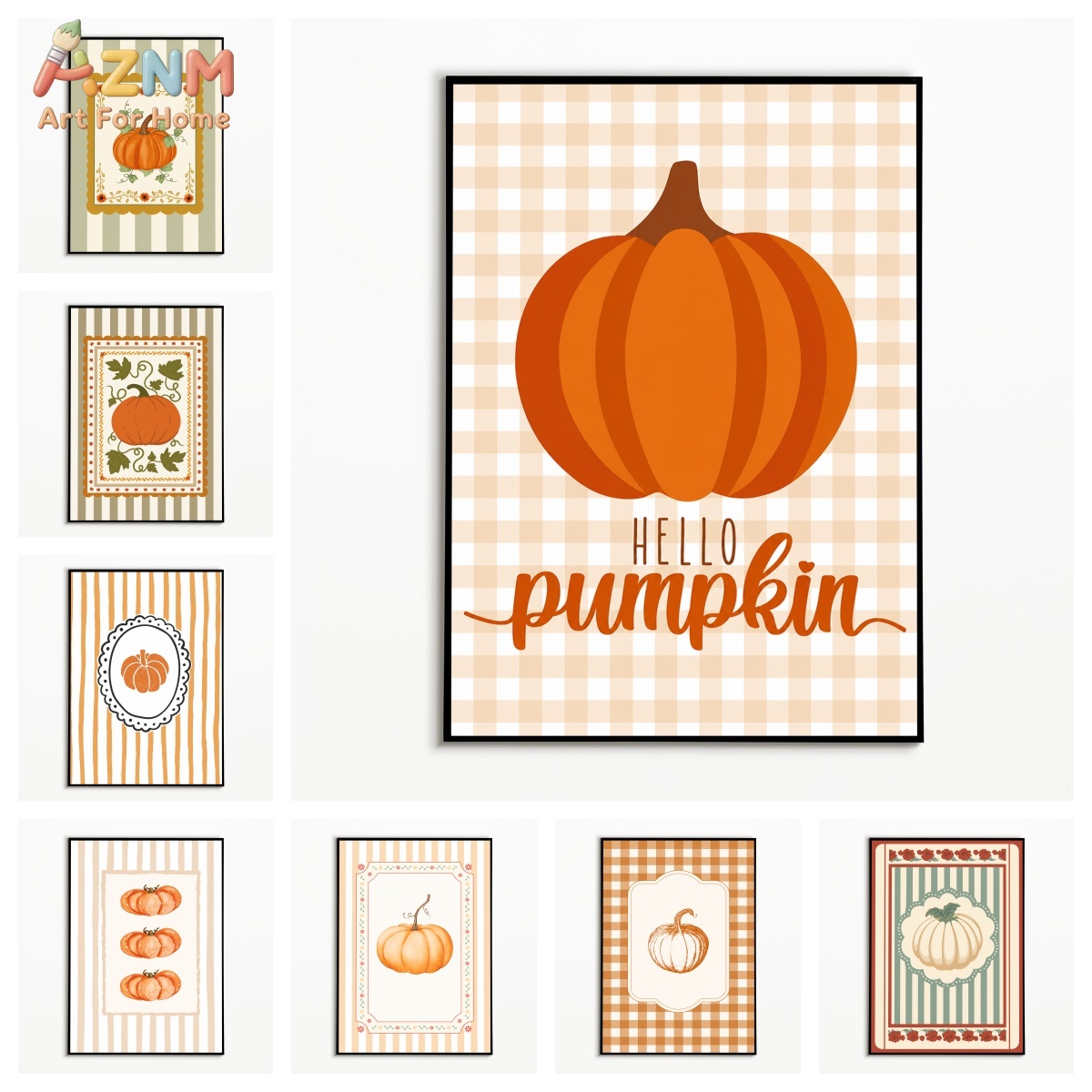 Art Craft Kitchen - AZNM Plaid Striped Hello Pumpkin Letter