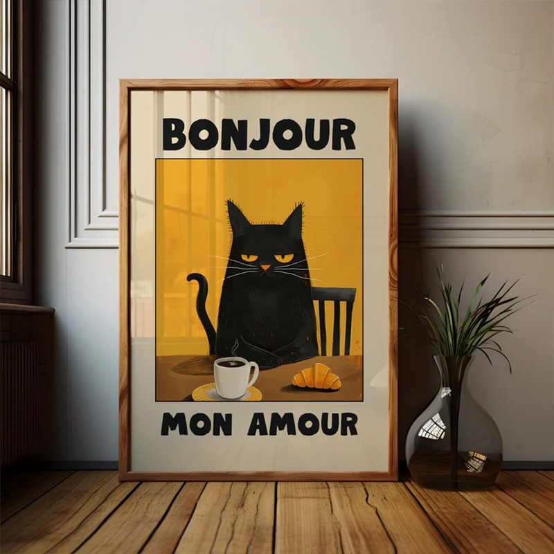 Art Craft Kitchen - Retro Sassy Black Cat Coffee Poster